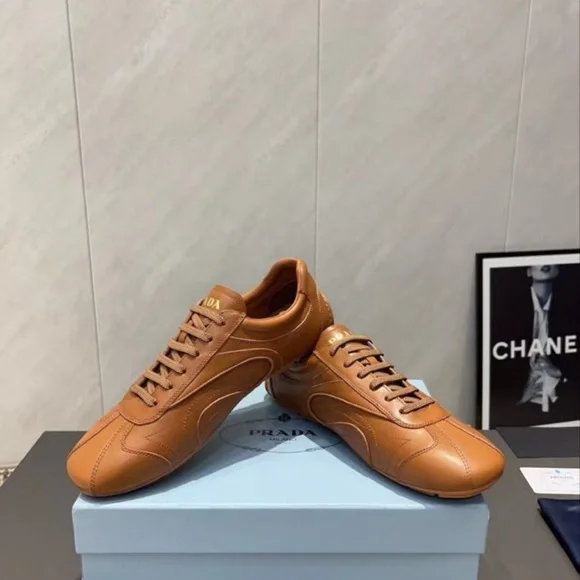 Prada Women's Tan Leather Sneakers - Picture 4 of 9